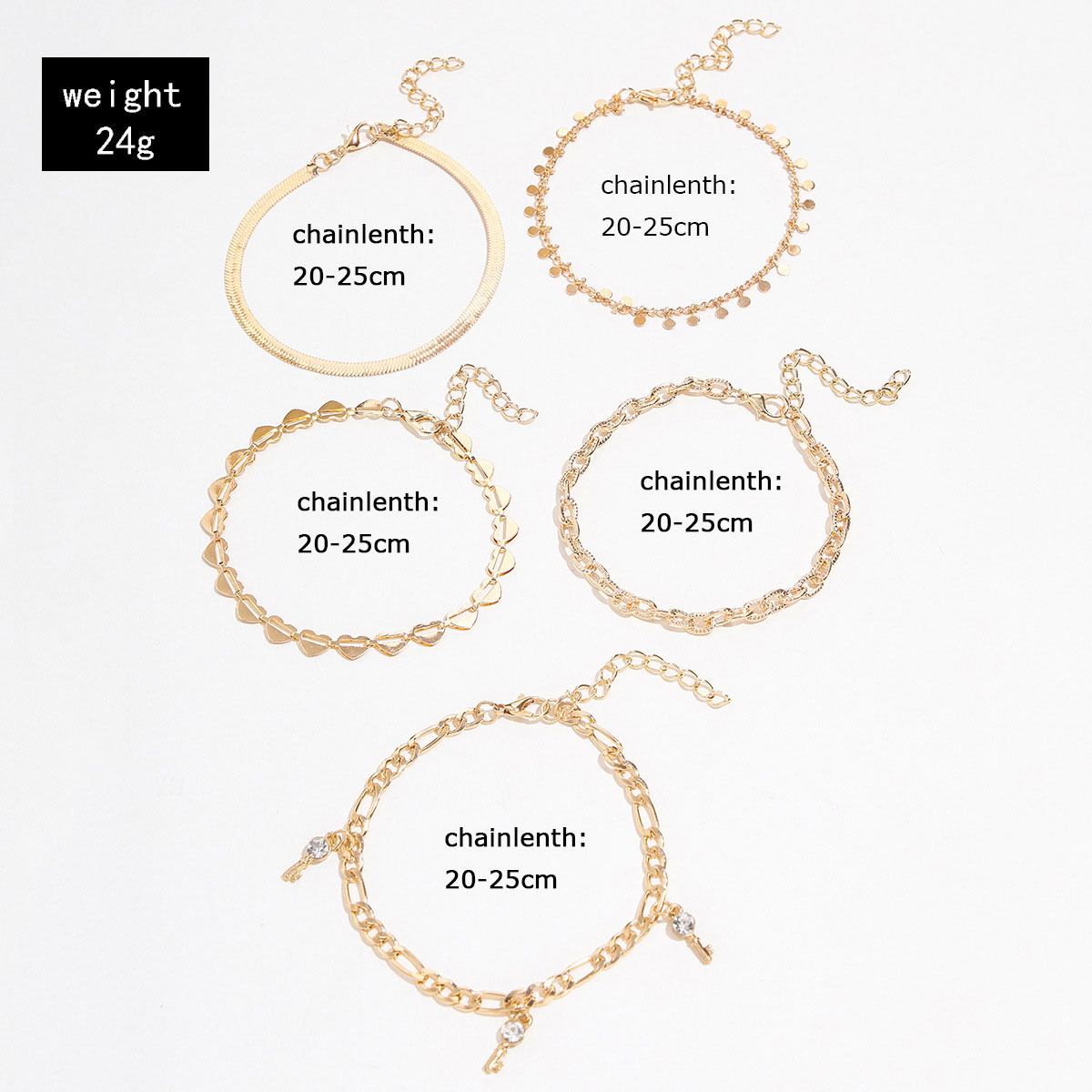 Golden jewelry,Heart jewelry,Geometric jewelry,Heart Alloy Detail Golden Anklet Set
