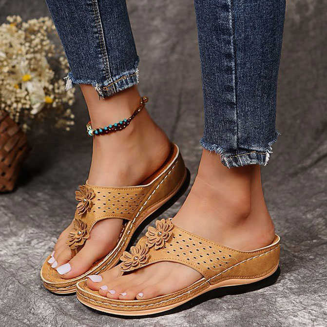 Light Camel accessories,Floral accessories,Plants accessories,Light Camel Mid Heel Toe Post Slippers