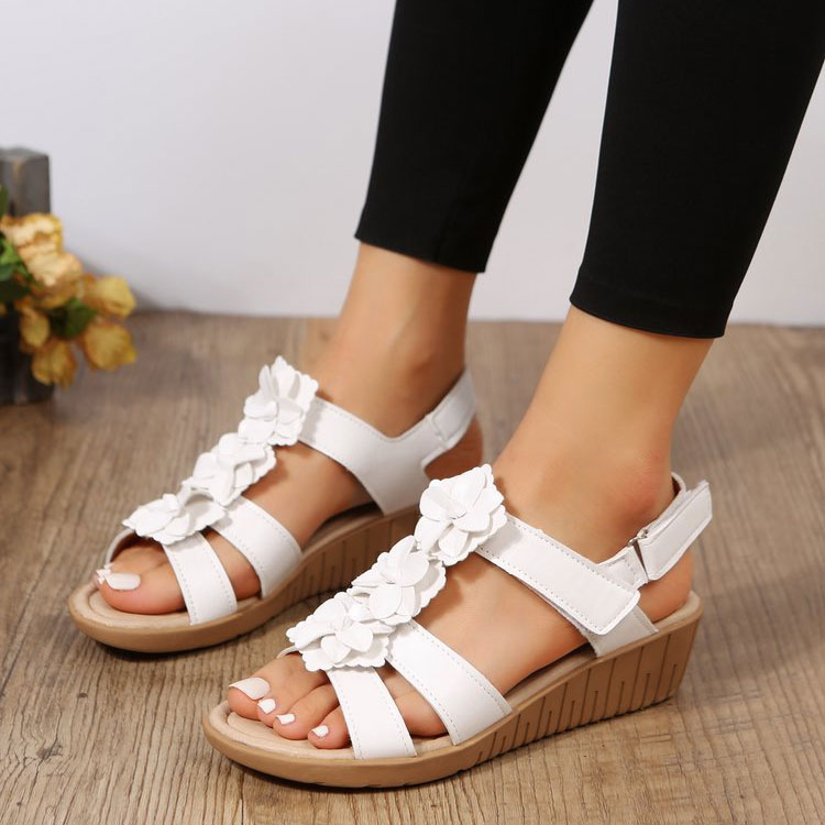 White Mid Heel Peep Toe Sandals