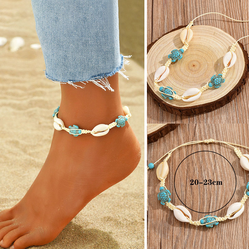 Conch Sea Turtle Detail White Anklet