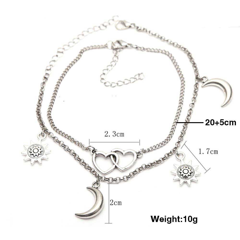 Silver jewelry,Other jewelry,Moon Layered Heart Design Silver Anklet Set