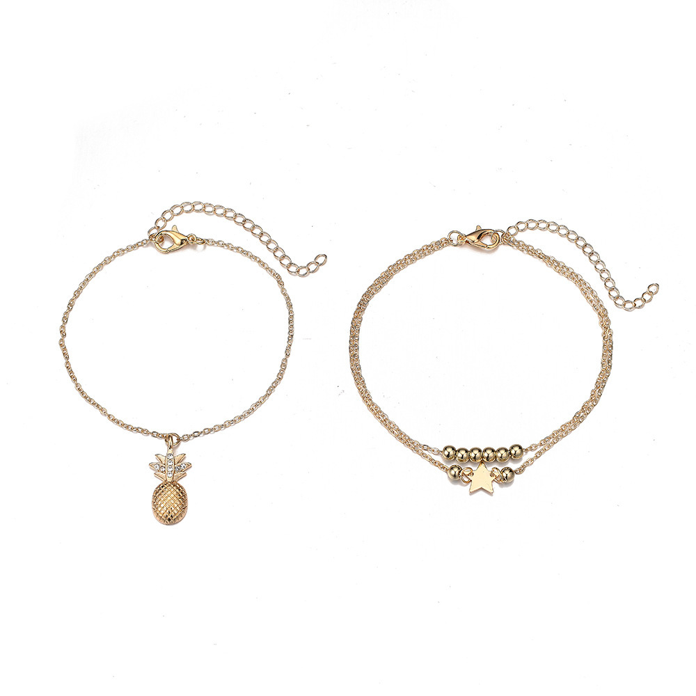 Golden jewelry,Other jewelry,Round Pineapple Layered Golden Anklet Set