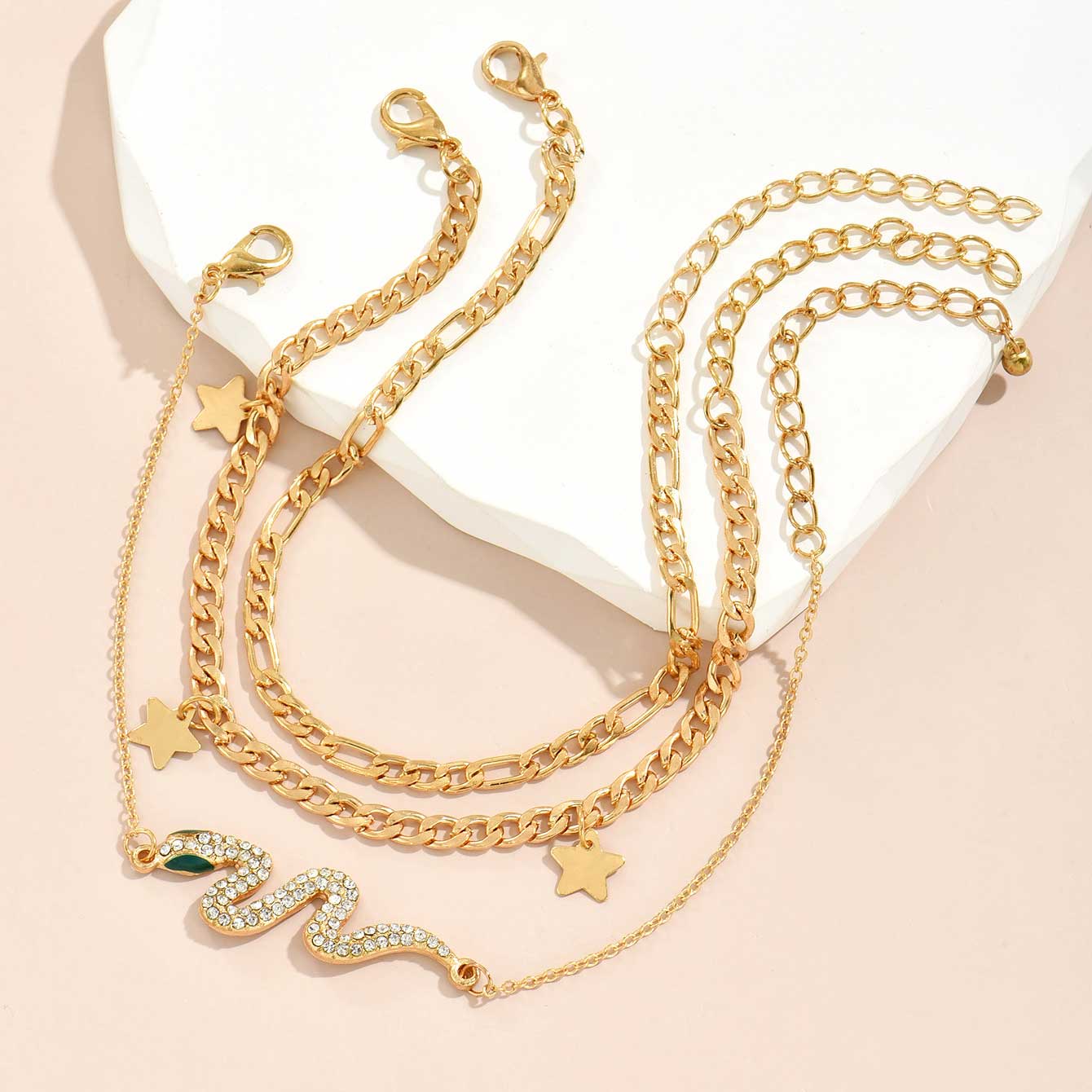 Golden jewelry,Other jewelry,Star Layered Snake Design Golden Anklet Set
