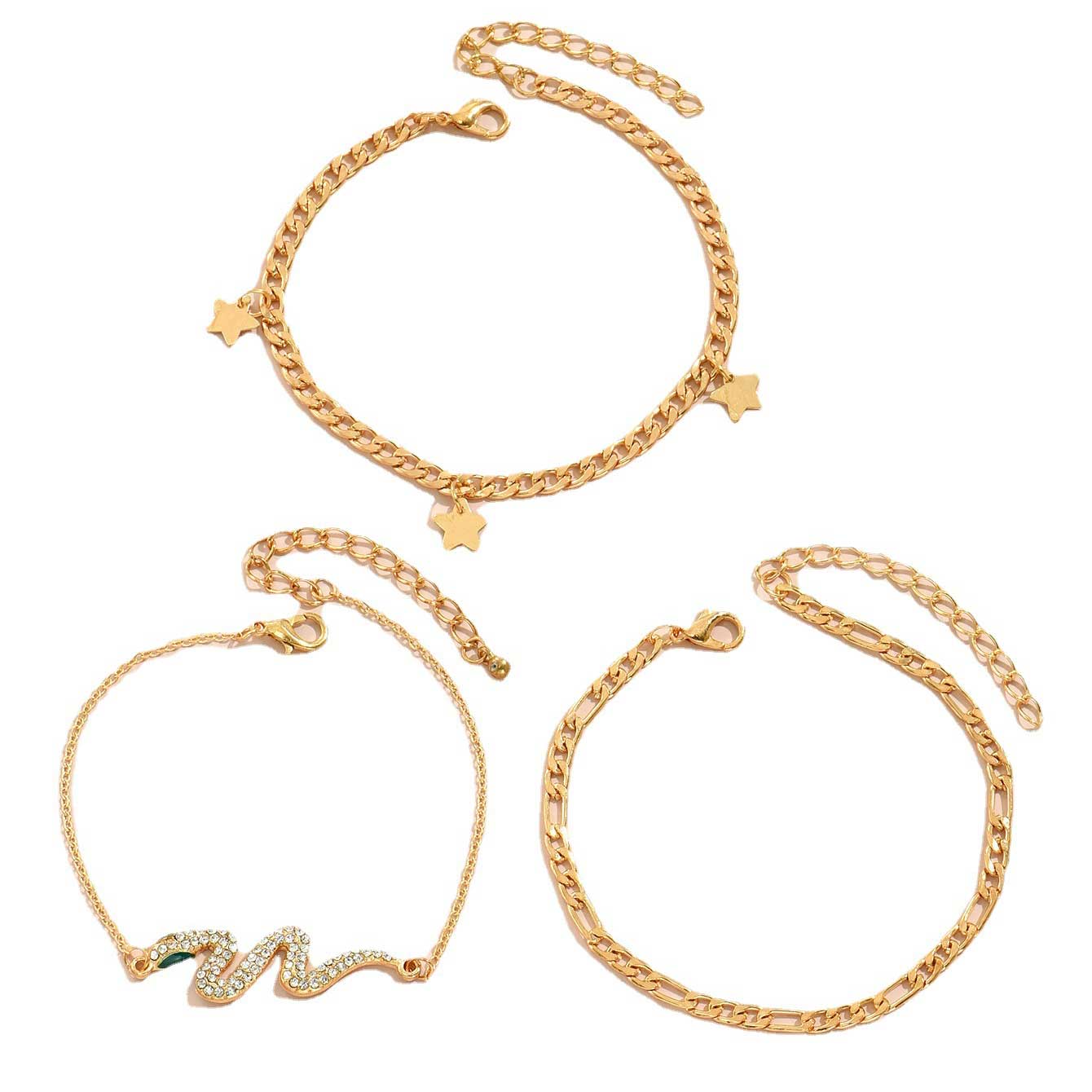 Golden jewelry,Other jewelry,Star Layered Snake Design Golden Anklet Set