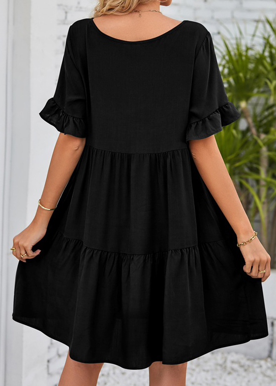 Black dresses,Plain Color dresses,Ruched Black Short A Line V Neck Dress