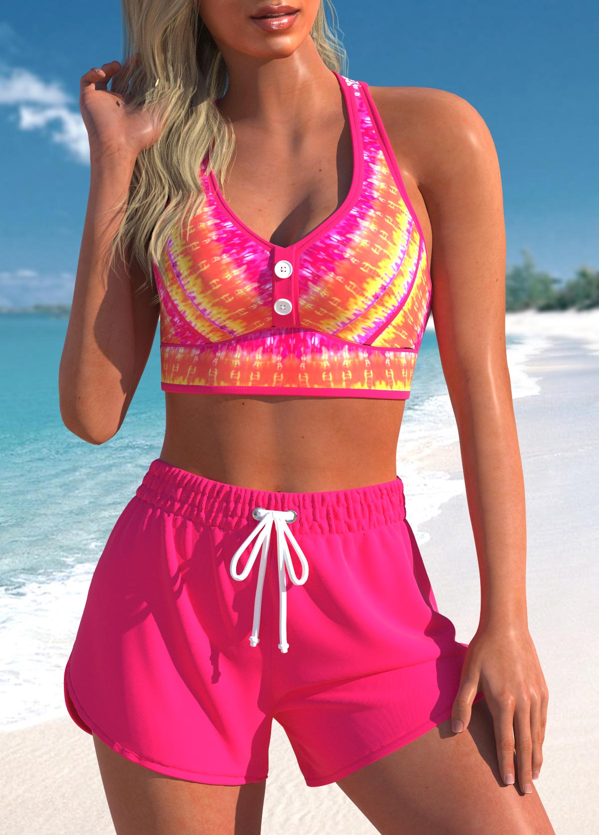 Hot Pink swimwear,Tie Dye swimwear,ROTITA Criss Cross Hot Pink Bikini Set