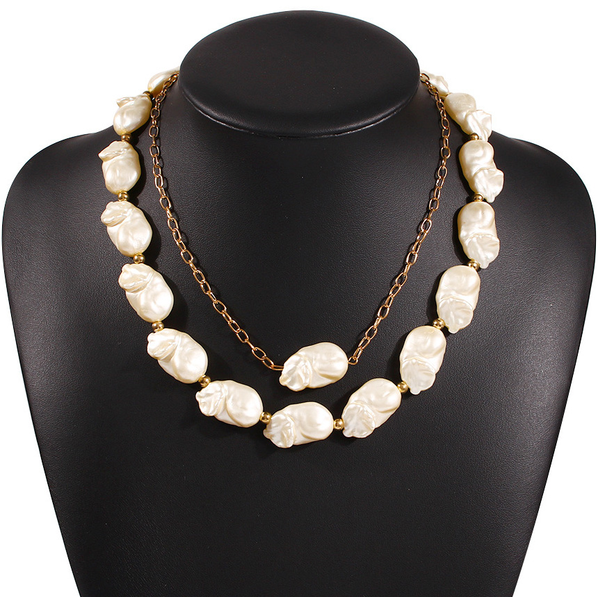 Pearl Detail Asymmetric Design Gold Necklace Set