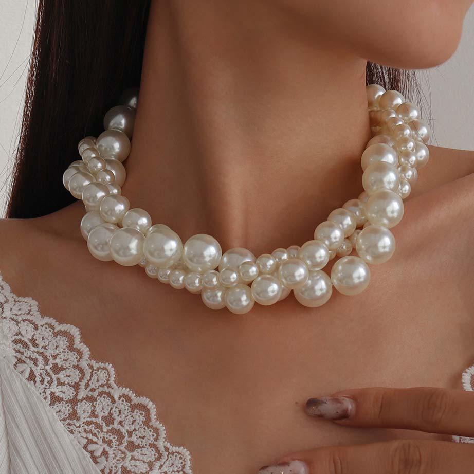White jewelry,Plain Color jewelry,Twist Design Round Pearl White Necklace