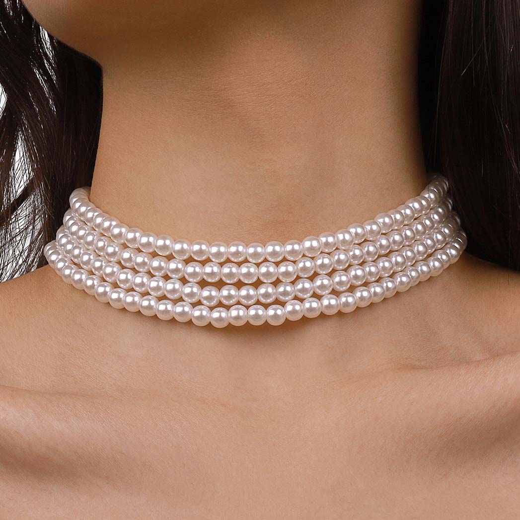 Round White Pearl Design Layered Necklace