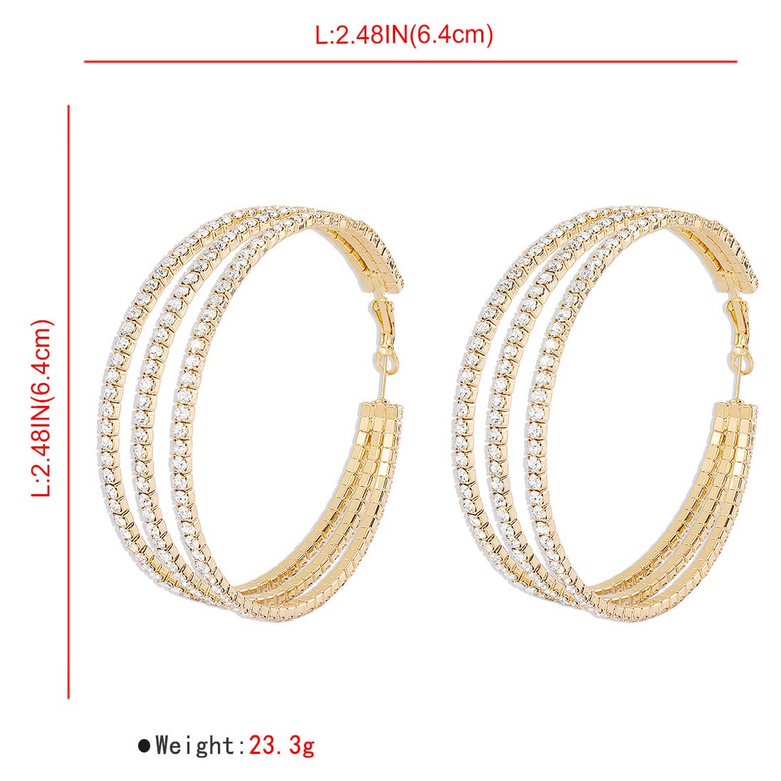 Gold jewelry,Contrast Color jewelry,Round Gold Rhinestone Detail Layered Earrings