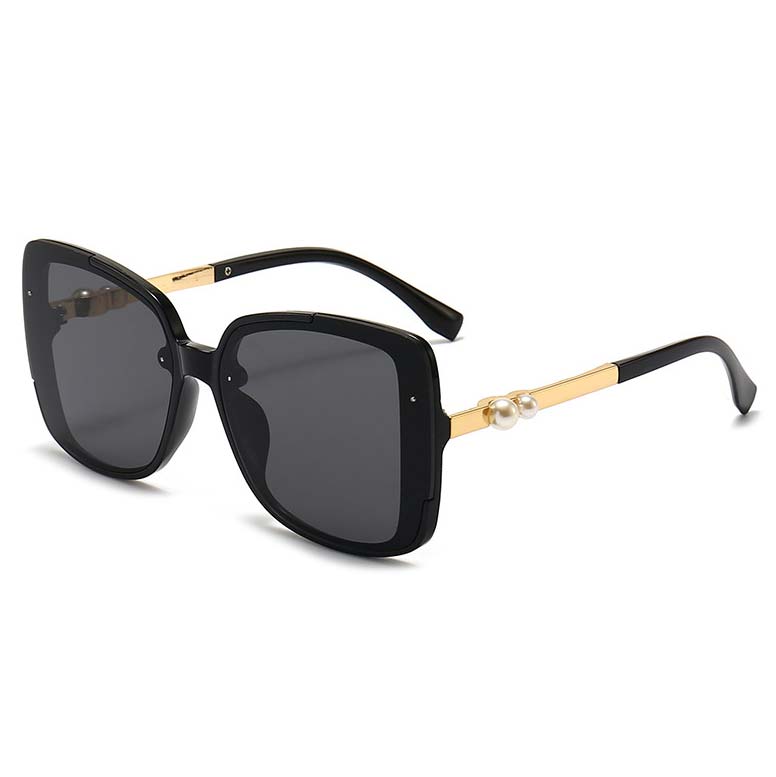 Black accessories,Geometric accessories,Black Plastic Detail Geometric Pattern Sunglasses