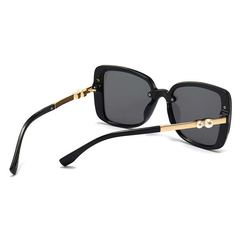 Black accessories,Geometric accessories,Black Plastic Detail Geometric Pattern Sunglasses