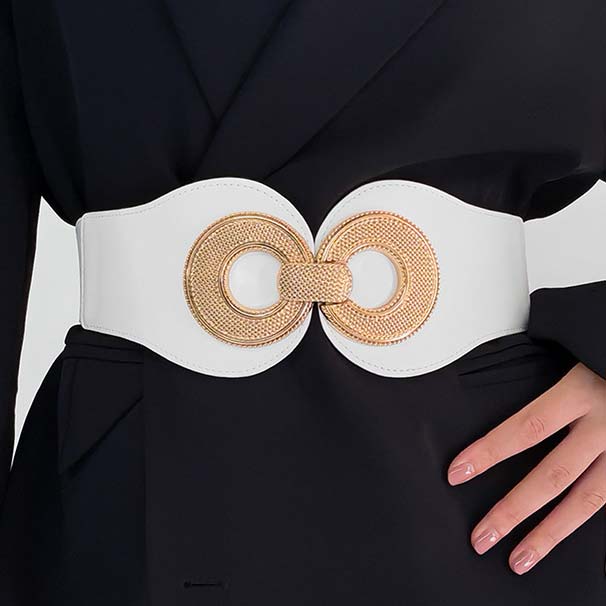 White Circular Ring Faux Leather Belt