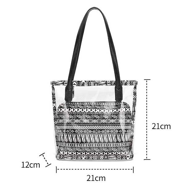 Black accessories,Striped accessories,Geometric accessories,Tribal accessories,Black Zip Detail Striped Bag and Inner Pouch