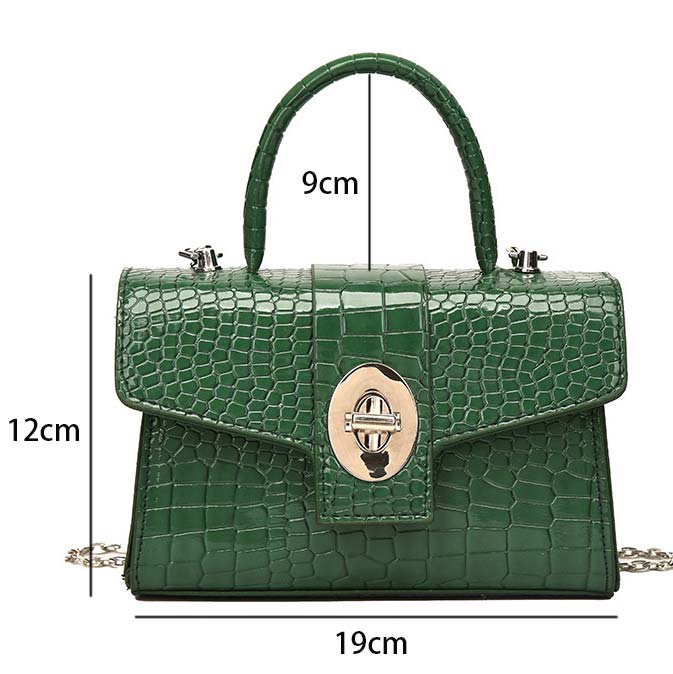 Green accessories,Plain Color accessories,Green PU Detail Chains Turnlock Hand Bag