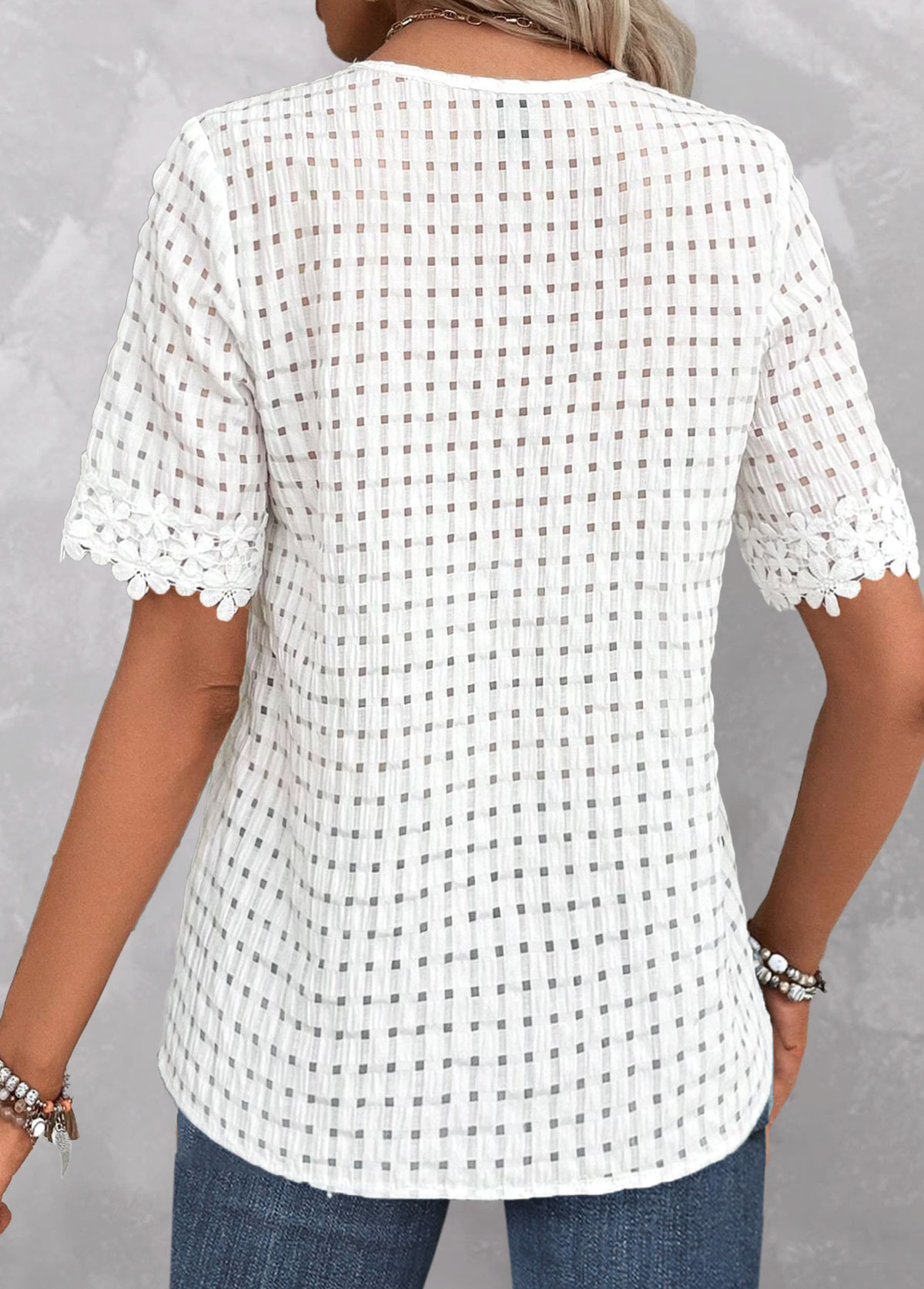 White tops,Plain Color tops,ROTITA Embroidery White V Neck Short Sleeve Blouse