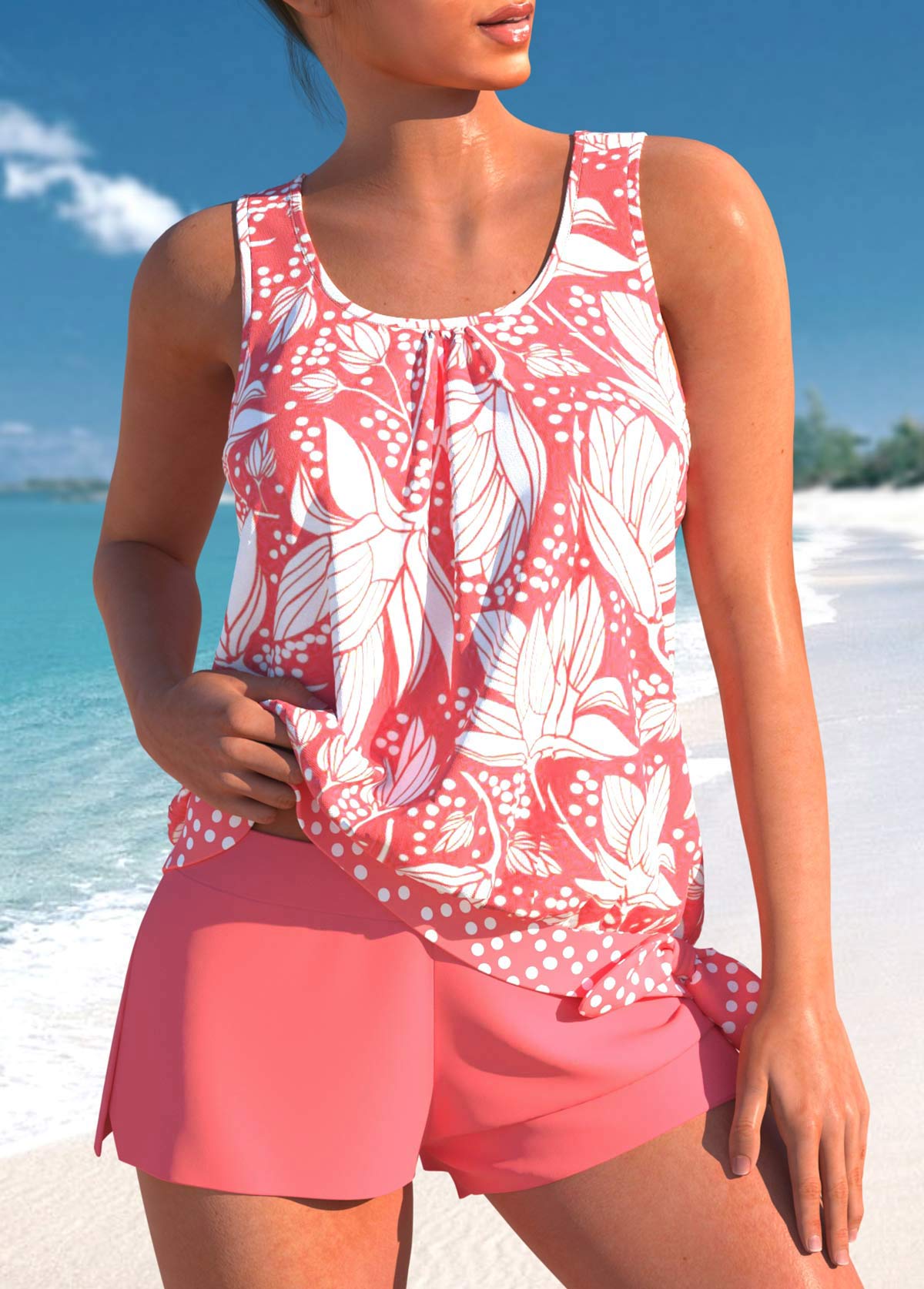 ROTITA Plus Size Mid Waisted Bowknot Tankini Set