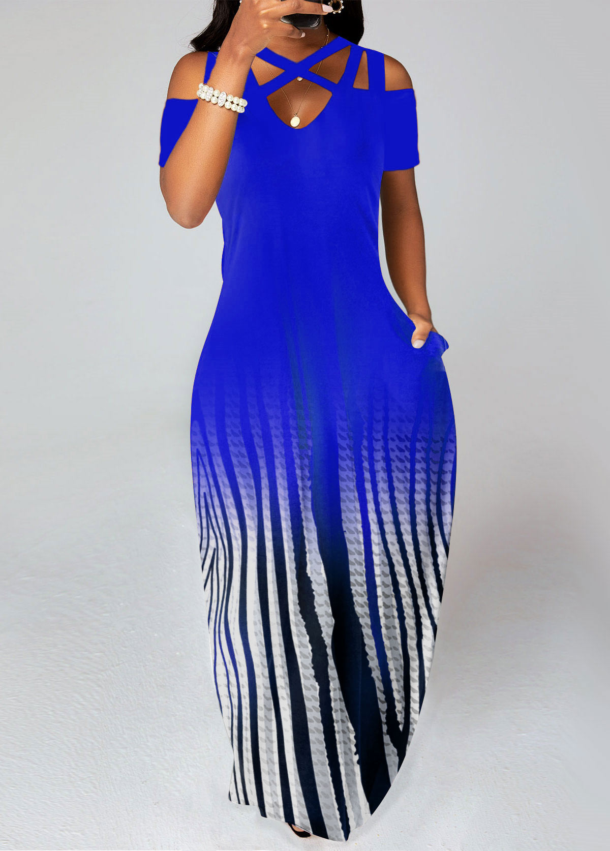 ROTITA Criss Cross Ombre Royal Blue Maxi Dress