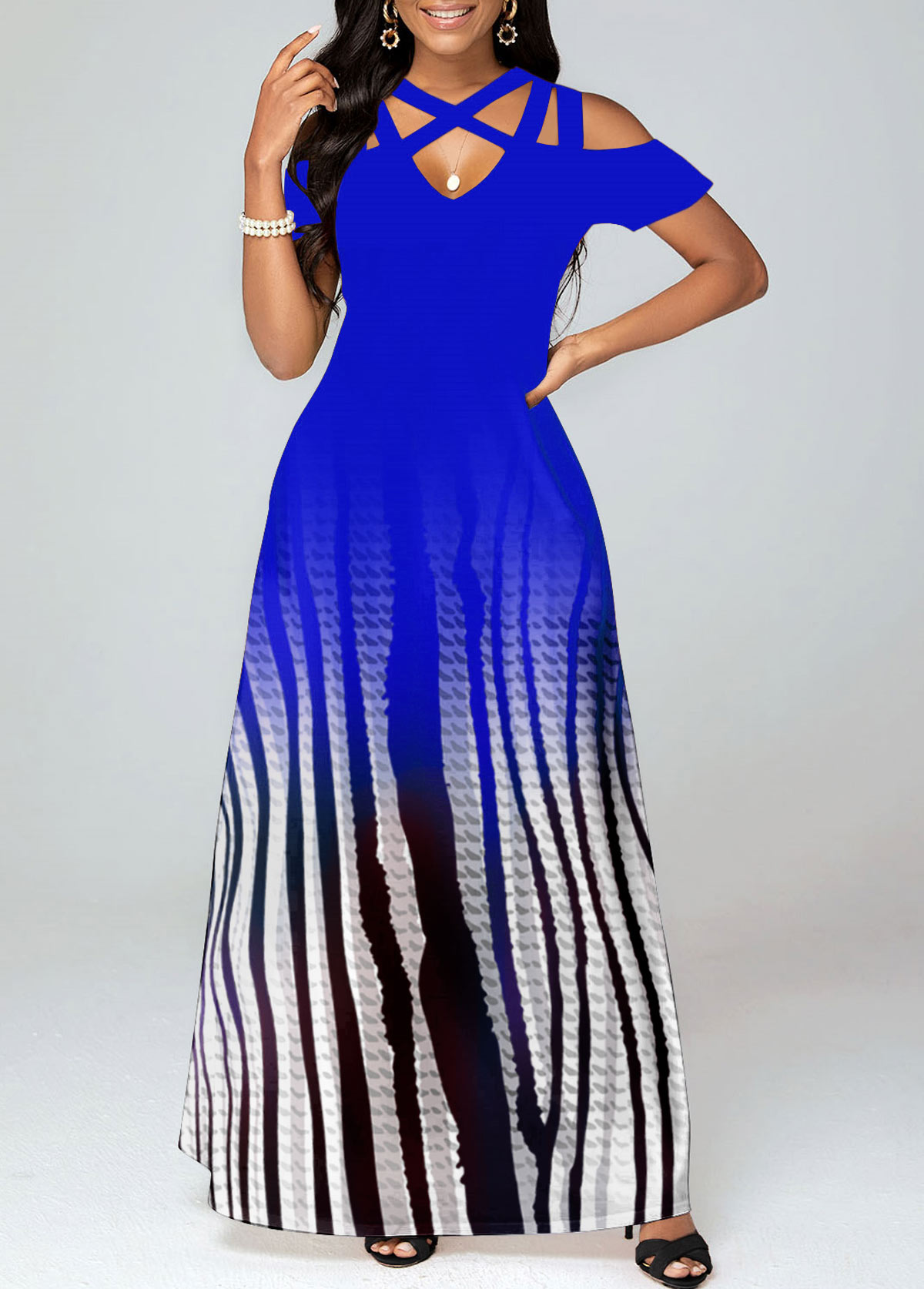 Royal Blue dresses,Ombre dresses,ROTITA Criss Cross Ombre Royal Blue Maxi Dress