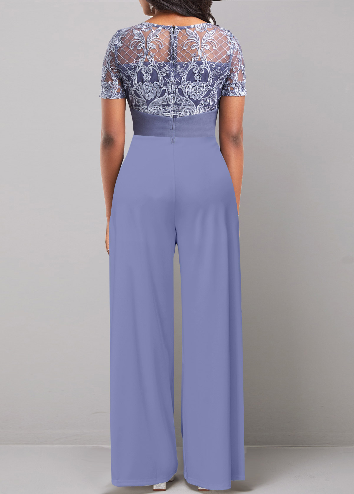 Dusty Blue jumpsuits & rompers,Plain Color jumpsuits & rompers,ROTITA Lace Dusty Blue Long Round Neck Jumpsuit