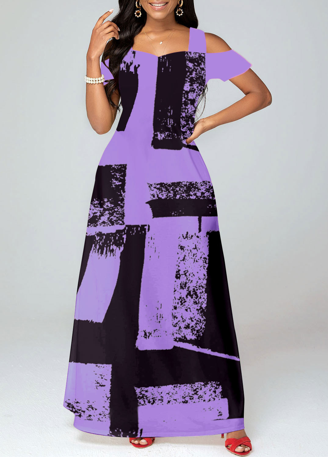 Purple dresses,Graphic dresses,ROTITA Pocket Graffiti Print Pink O Shape Maxi Dress