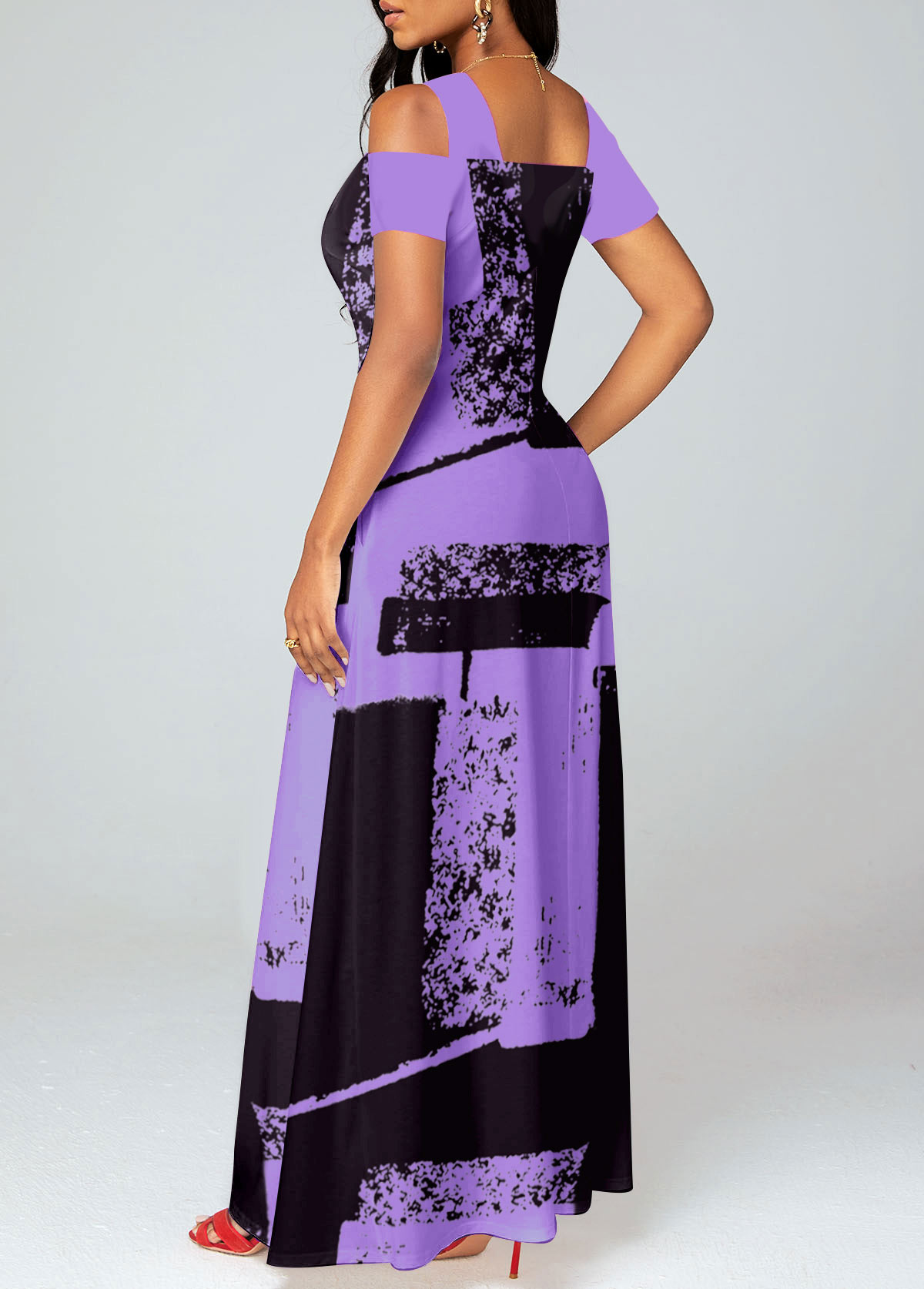 Purple dresses,Graphic dresses,ROTITA Pocket Graffiti Print Pink O Shape Maxi Dress