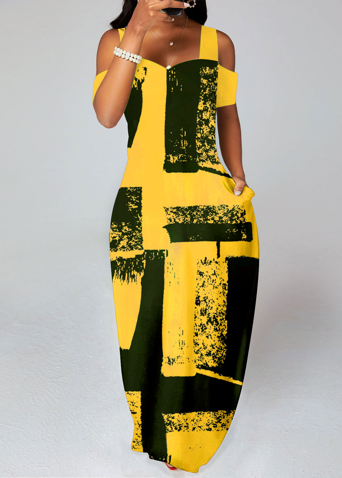 Ginger dresses,Graphic dresses,ROTITA Pocket Graffiti Print Pink O Shape Maxi Dress