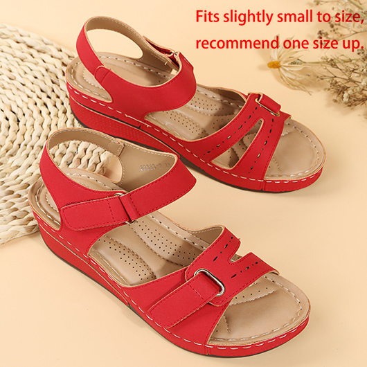 Red accessories,Plain Color accessories,Red Mid Heel Velcro Open Toe Slippers