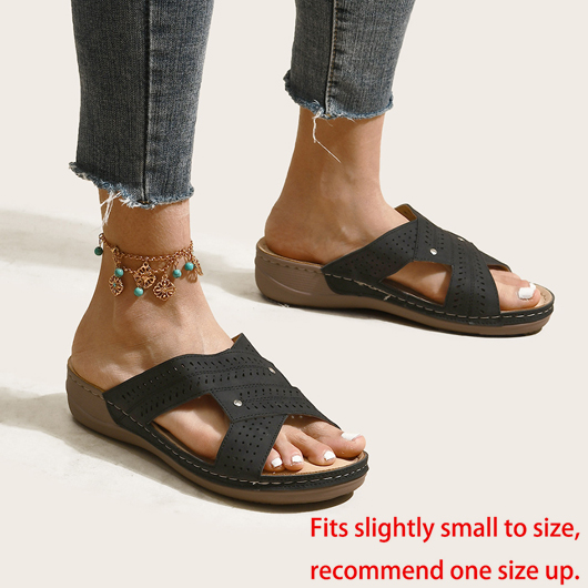 Black accessories,Plain Color accessories,Black Mid Heel Open Toe Sliders