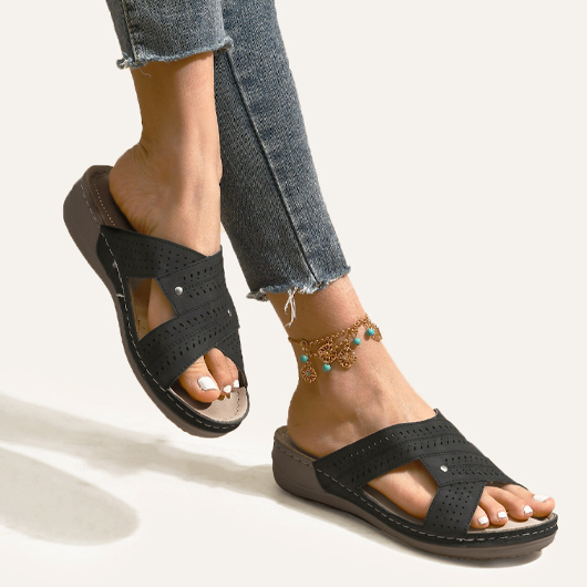 Black accessories,Plain Color accessories,Black Mid Heel Open Toe Sliders