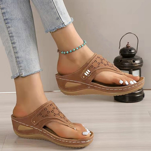 Dark Camel accessories,Plain Color accessories,Dark Camel Mid Heel Toe Post Sliders