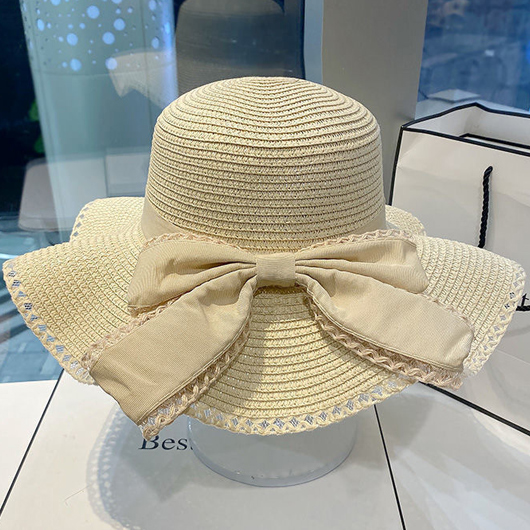 Beige accessories,Plain Color accessories,Bowknot Detail Beige Summer Visor Hat