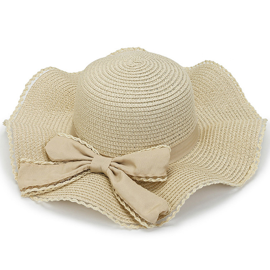 Beige accessories,Plain Color accessories,Bowknot Detail Beige Summer Visor Hat