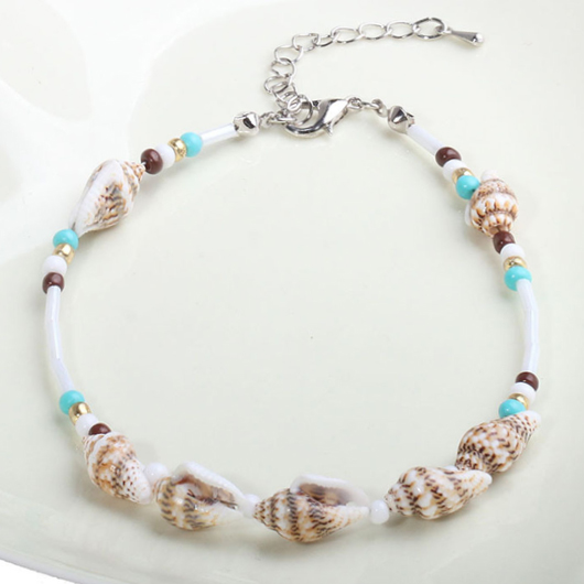 Beige jewelry,Geometric jewelry,Round Conch Design Geometric Pattern Beige Anklet