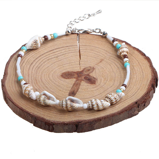 Beige jewelry,Geometric jewelry,Round Conch Design Geometric Pattern Beige Anklet