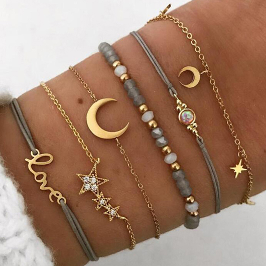 Goleden Metal Design Moon Grey Bracelet Set