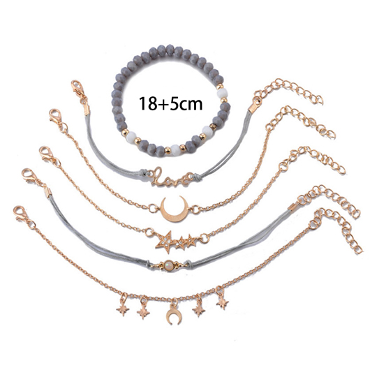 Grey jewelry,Contrast Color jewelry,Goleden Metal Design Moon Grey Bracelet Set