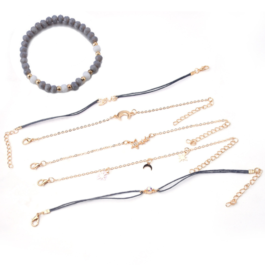 Grey jewelry,Contrast Color jewelry,Goleden Metal Design Moon Grey Bracelet Set