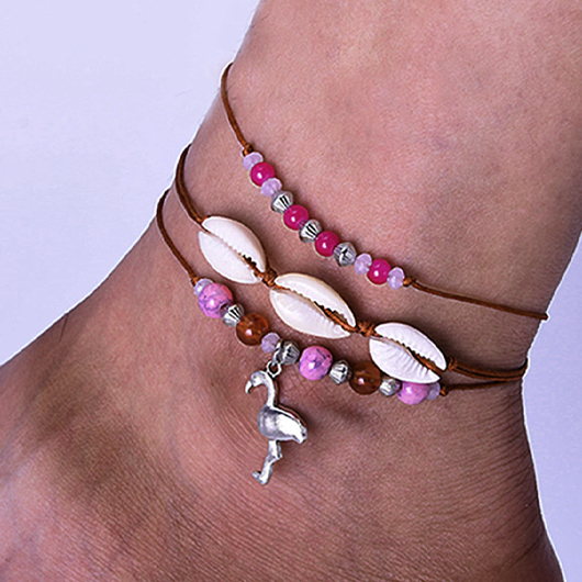 Multi Color jewelry,Animal Print jewelry,Geometric jewelry,Round Plastic Detail Multi Color Anklet Set