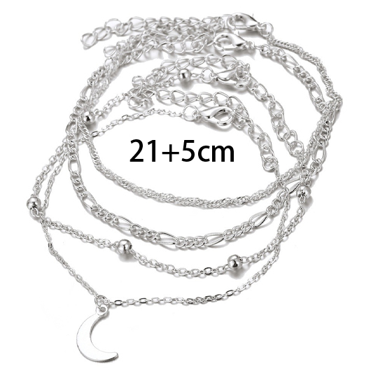Silvery White jewelry,Galaxy jewelry,Geometric jewelry,Moon Alloy Detail Silvery White Anklet Set