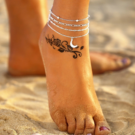 Silvery White jewelry,Galaxy jewelry,Geometric jewelry,Moon Alloy Detail Silvery White Anklet Set