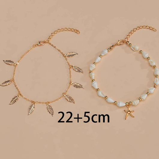 Gold jewelry,Other jewelry,Leaf Layered Starfish Gold Anklet Set