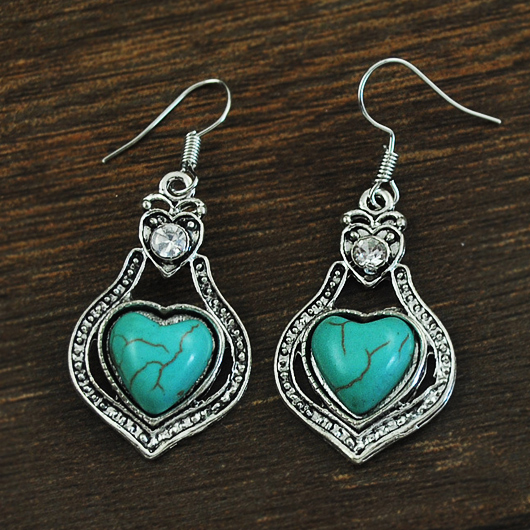 Turquoise jewelry,Other jewelry,Heart Retro Cutout Design Turquoise Earrings