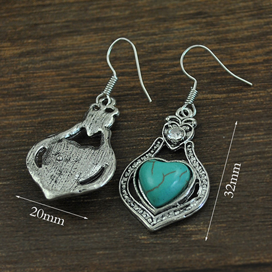 Turquoise jewelry,Other jewelry,Heart Retro Cutout Design Turquoise Earrings