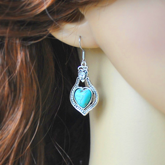 Turquoise jewelry,Other jewelry,Heart Retro Cutout Design Turquoise Earrings