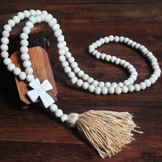 Light Coffee jewelry,Other jewelry,Wood Tassel Cross Light Coffee Necklace