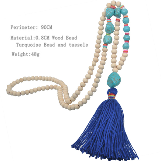 Royal Blue jewelry,Other jewelry,Round Wood Tassel Royal Blue Necklace