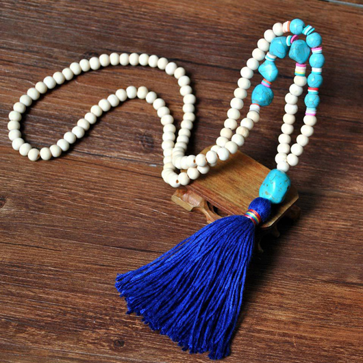 Royal Blue jewelry,Other jewelry,Round Wood Tassel Royal Blue Necklace