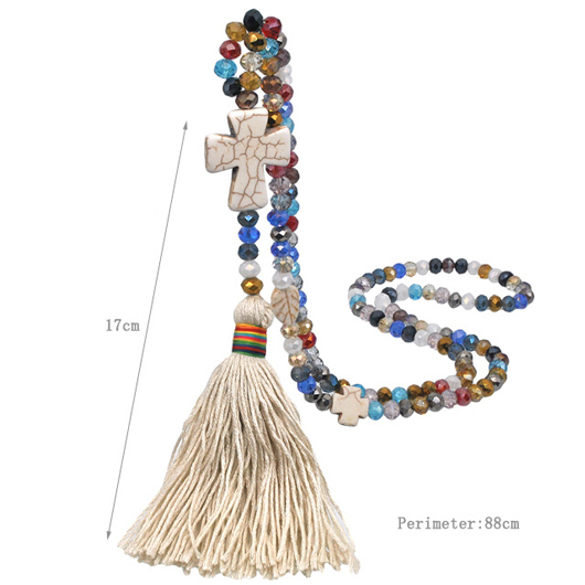 Multi Color jewelry,Contrast Color jewelry,Cross Tassel Design Multi Color Necklace