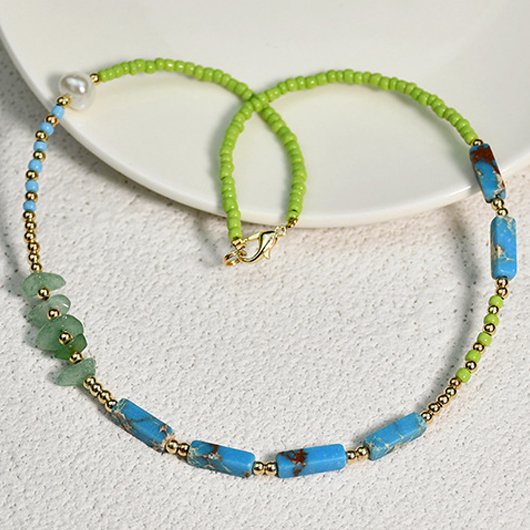 Multi Color jewelry,Geometric jewelry,Stone Detail Round Multi Color Necklace